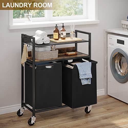 Greenstell Laundry Hamper Cart, Laundry Basket With Shelf, 94L, Large Pull-Out Laundry Sorter With Slide Rails, 2 Removable Laundry Bags, Metal Frame #TOP1