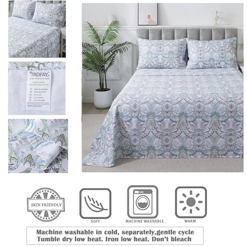 Image of FADFAY Blue Paisley Sheets Set Full Classic Boho Paisley Bedding Luxurious Bohemian Damask Paisley Bed Sheet Breathable 100% Egyptian Cotton 800 Thread Count Deep Pocket Fitted Sheet 4Pcs, Full Size