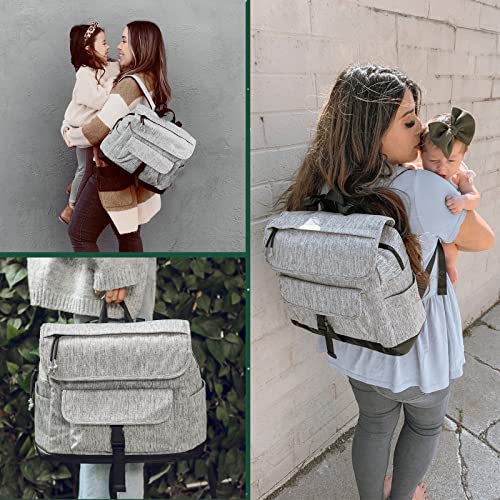 Mominside Diaper Bag Backpack, 12 Pockets Leather Baby Bag Backpack, Baby Registry Search, Fits 13 Inches Laptop, 4 Insulated Pockets, Changing Pad, Stroller Straps, For Mom (Grey) #TOP1