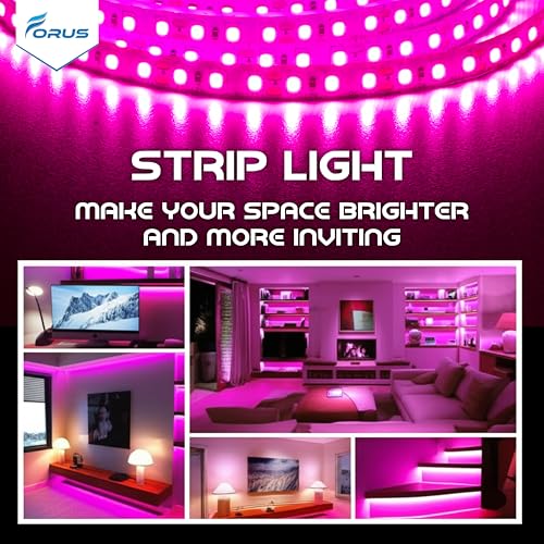 Image of Forus 5 Meter (5M) 8mm Pink LED Strip Light, 120 LEDs /M Plug & Play Flexible Lighting for Home Decor, False Ceiling, Pooja Room, Living Room, Kitchen, Mirror, Stairs, 2-Year Warranty