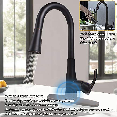 Atalawa Touchless Kitchen Sink Faucets Motion Wave Sensor Single Handle Faucet With Dual Mode Pull Down Sprayer One Hole And Three Hole Deck Mount Stainless Steel (Oil Rubbed Bronze) #TOP1