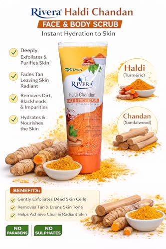 Image of LUXURY CREATION Rivera Face & Body Scrub Combo, Haldi Chandan & Apricot, Instant Hydration, Each 200ml, Pack of 2