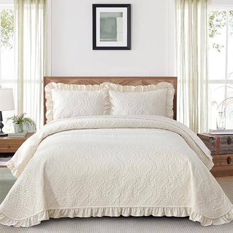 DJY Queen Ruffled Quilt Set Cover