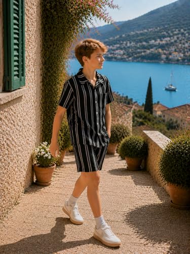 Image of Cakaner Tween Boys Summer Clothes 2 Piece Short Sleeve Graphic T-Shirt and Shorts Casual Outfit Set Size 7-14