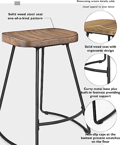 Jubiloom Bar Stools, 24 Inch Kitchen Counter Height Stools With Metal Leg, Bar Chairs With Wood Saddle Seat, Industrial Backless Stools For Kitchen Island, Dark Brown Seat, Black Metal, 624Pbr1 #TOP3