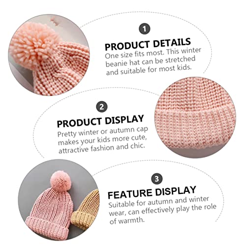 Baby Knitted Beanie Hat Thick Warm Wool Cap for Boys and Girls Cute Candy Color Knit Hat Winter Knit Cap Pompom Pink2