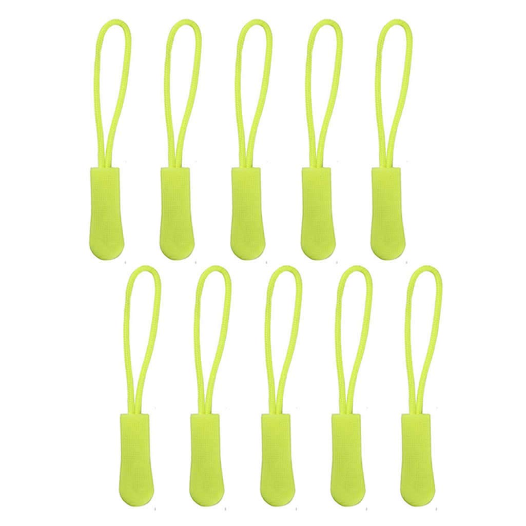 PAPER PLANE ECO Set of 10 Zipper Pull Zip Pull Zipper Puller Cord Slider Fastener Jacket Bagpack replacement (FLORESCENT YELLOW)