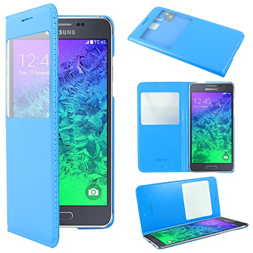 ebestStar - Coque Compatible avec Samsung Galaxy Alpha SM-G850F Etui Slim Housse Portefeuille Fenêtre View, Bleu [Appareil: 132.4 x 65.5 x 6.7mm, 4.7'']