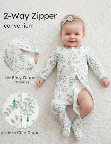 Image of Yoofoss Baby Pajamas 100% Organic Cotton Baby Sleepers for Newborn 0-3 3-6 6-9 Months Boys Girl Clothes 3pcs Footed PJs