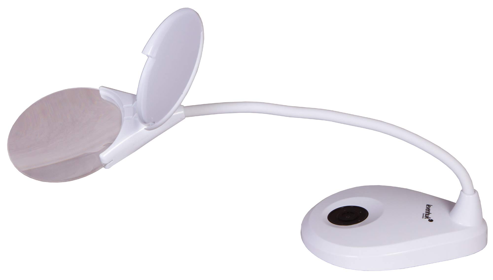 Lupa de Sobremesa Levenhuk Zeno Lamp ZL13 con Iluminación por LED, Ampliación de 2X, Cubierta Protectora y Brazo Flexible para Trabajar de Cerca, Color Blanco