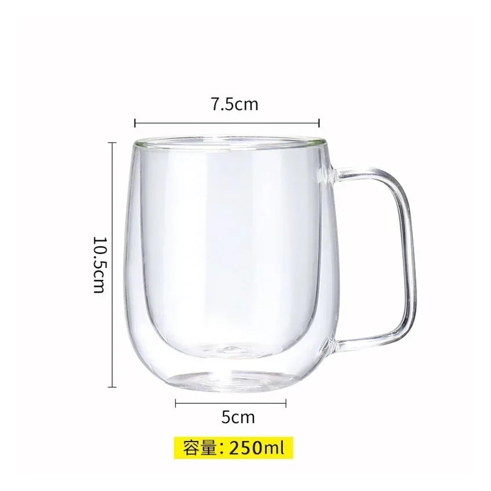 Zestaw 1-6 filiżanek do herbaty i kawy 80-450 ml, odporne na wysokie temperatury podwójne ścianki, ręcznie robiony zestaw przezroczystych kieliszków do zimnych napojów (2 szt., 250 ml)