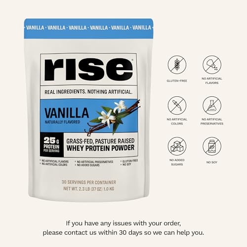 Image of Rise Grass-Fed Whey Protein Powder - Vanilla | 25g Protein No Artificial Flavors, Colors, or Preservatives - Sugar Free, Gluten-Free, Soy Free (Single Serving, 1 Pack)