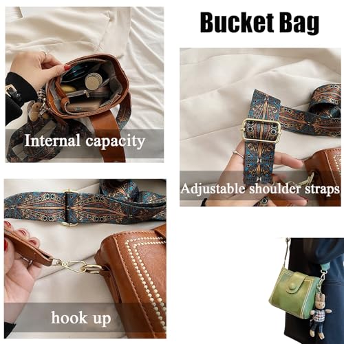 Bootara Bucket Bag, Women Vintage Fashion Bucket Bag with Adjustable Wide Shoulder Strap Bunny Charm Travel Crossbody Bags(Black)4