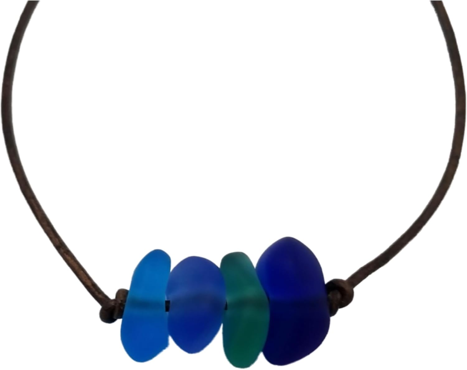 yinahawaii Updated Handmade Quad Blue Hawaii leather cord unisex sea glass necklace, (Hawaii Gift Wrapped, Customizable Gift Message)