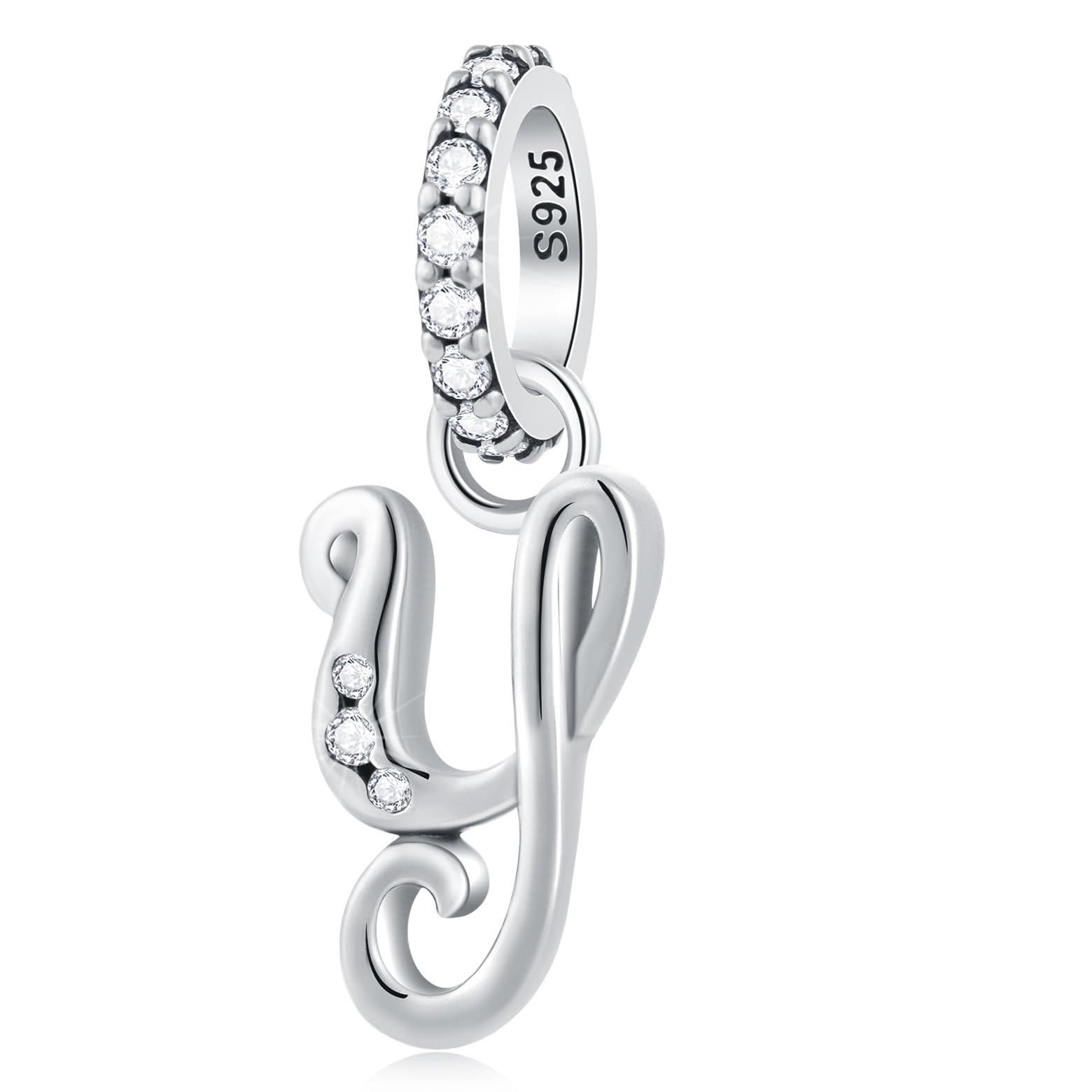 CRISNATAComplete Initial A-Z 26 Letter Dangle Charms, 925 Sterling Silver Dangling CZ Stone Alphabet Beads, fits European Bracelet Necklace, Gift for Mother/Dad/Daughter/Son/Sister/Birthday