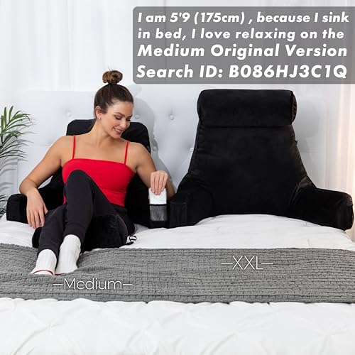 Image of Husband Pillow XXL The Original for Adults - 30 inch Tall Backrest for Sitting Up in Bed - Firm Support Reading & Bed Rest Pillows for Adults, Neck Roll, Removable Cover - TV - Black