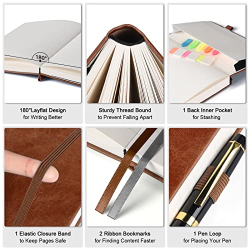 Image of 5 Pack College Ruled Notebook Bulk, A5, 312 Numbered Page Thick Journal Set | Cost-Effective 5 Pack 1600 Pages Total, 100gsm No Bleed Paper, Leather Hardcover, Lay-Flat, for Writing, Work, Employee Gifts