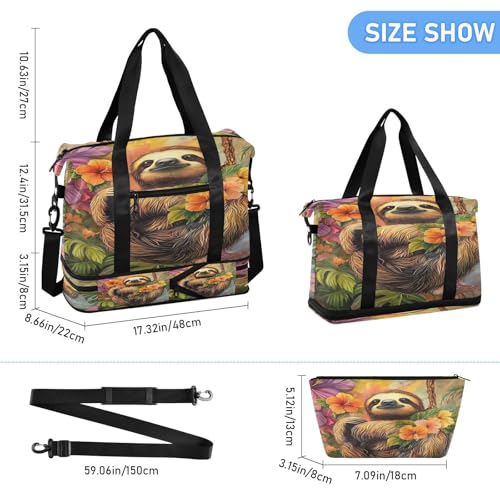Sloth Jungle Yellow Travel Duffel Bag for Women Men Gym Bag with Shoe Compartment Wet Pocket Carry On Weekender Overnight Bags for Hospital Gym Travel3