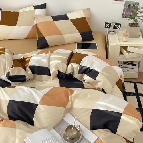 Image of KAREVER Checkerd Comforter Set Queen Buffalo Plaid Bedding Set Men Women Modern Chic Grid Bed Blanket White Black Plaid Buffalo Queen Bedding Comforter All Season Hotel Quality
