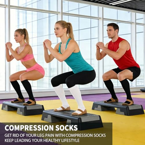 Image of 3 Pairs Knee High Graduated Compression Socks For Women and Men - Best Medical, Nursing, Travel & Flight Socks - Running & Fitness - 15-20mmHg