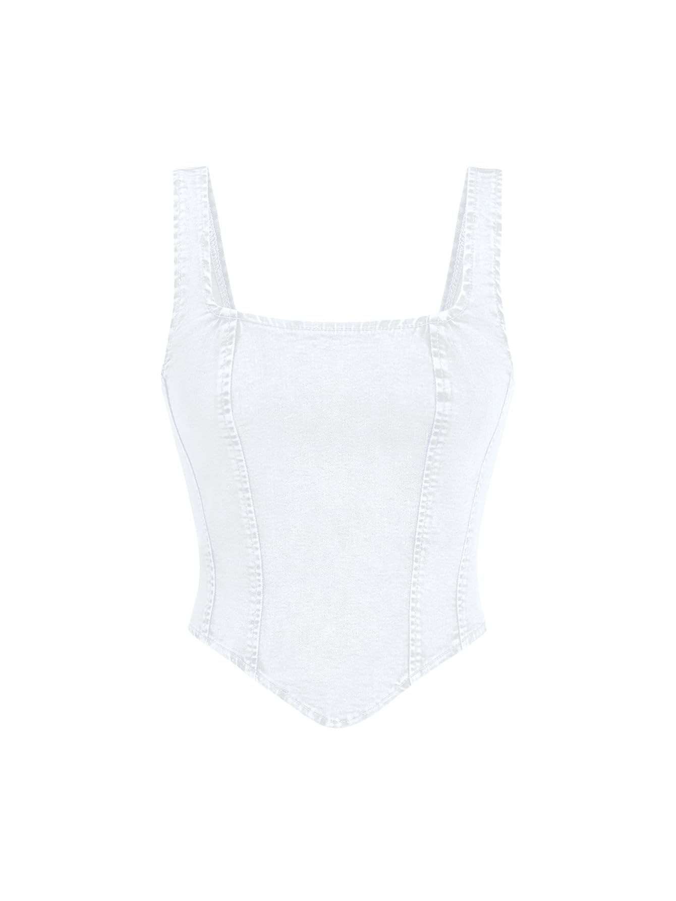 Women's Denim Asymmetric Hem Crop Top Sleeveless Zip Back Corset Tank Top-image-8