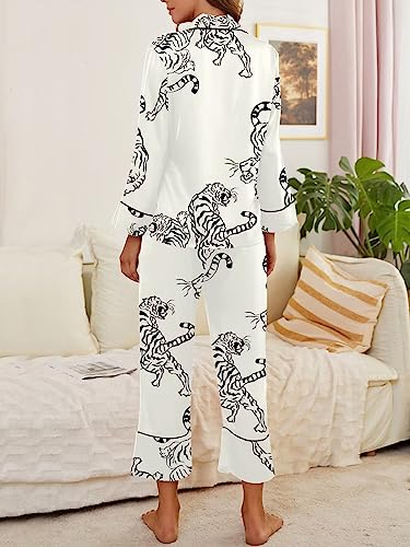 Image of Brosloth Women's Silk Satin Pajamas Pjs Sets Cute Lace Pattern Two Piece Loungewear Set Button Up Pajamas Sleepwear Black