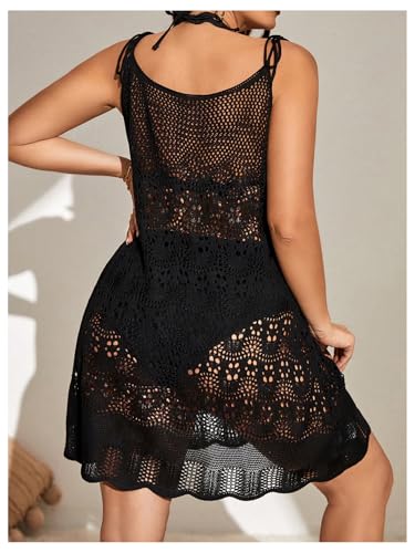 Floerns Women's Plus Size Crochet Sheer Cover Up Dress Tie Shoulder Sleeveless Swimsuit Cover Ups3