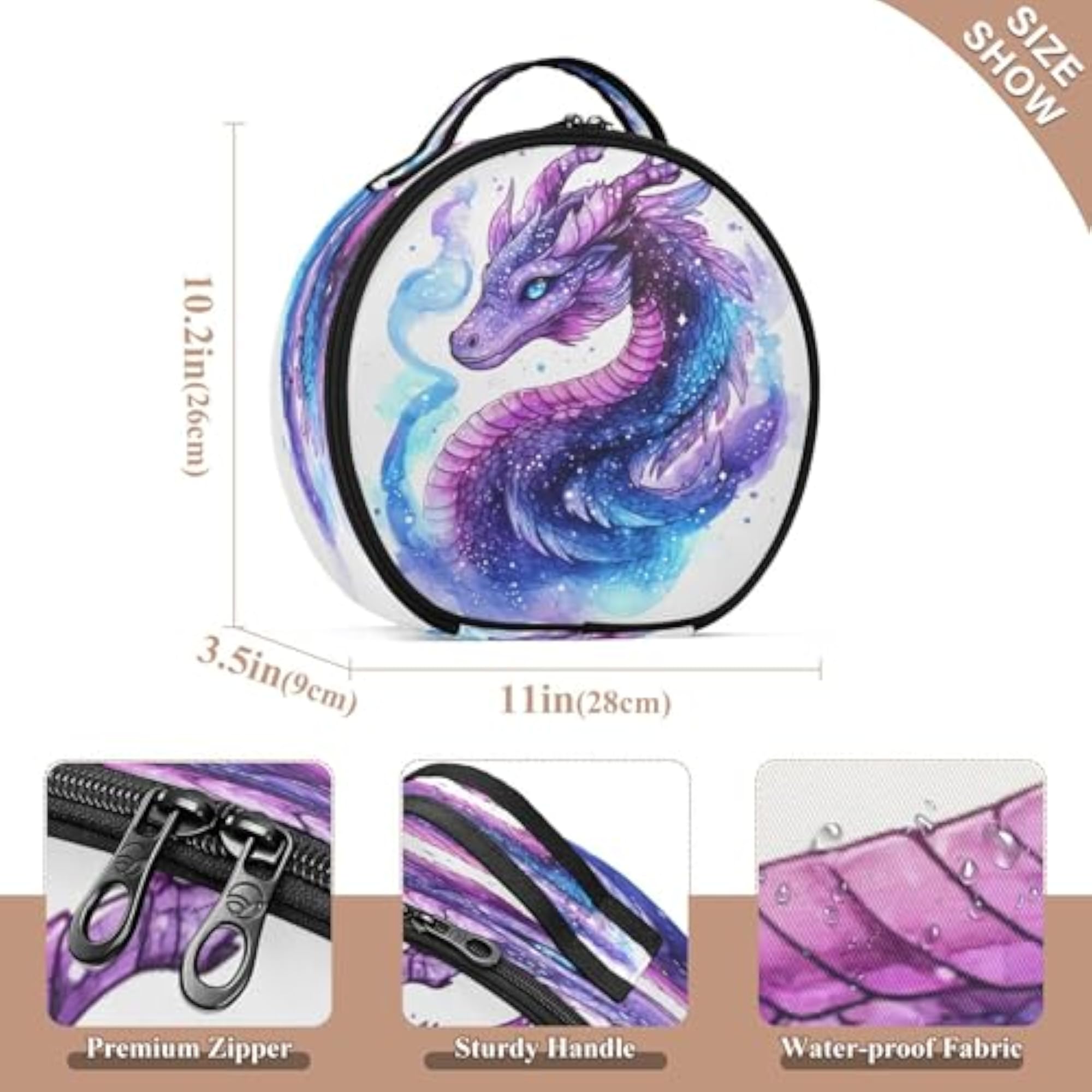 Dragon with Purple Galaxy Travel Makeup Case Portable Organizer