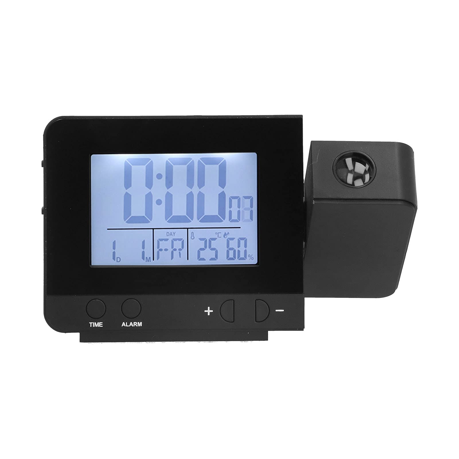 Reloj Despertador de Proyección con Rotación de 180° con Pantalla LED y Termómetro para Uso Doméstico Reloj Digital Compacto (Negra)