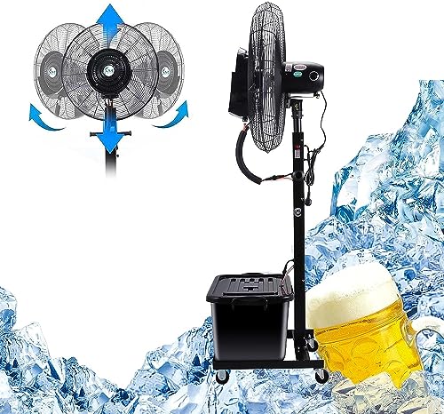 WJYCGFKJ Cooling Mist Fan with 40L Water Tank, Oscillating Base Spray Fan, Floor Standing Industrial Fan, Adjustable Height, Black