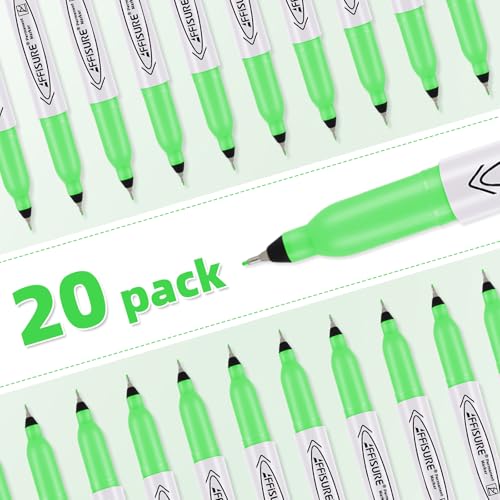 Image of Green Ultra Fine Point Permanent Markers, 20 Pack, 0.4 mm, Precision Extra Fine Tip for Detailed Writing, Art, Crafts & Labeling on Paper, Plastic, Glass, Metal, Waterproof, Fade-Resistant Ink