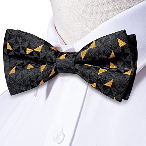 Image of Hi-Tie Bow Ties for Men Pre-Tied Pocket Square with Cufflinks Mens Bowtie Sets for Wedding Formal Party