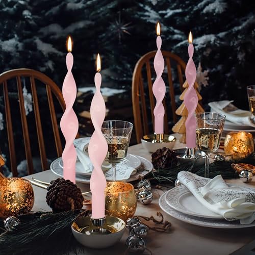 Image of Unscented Gradient Pink Spiral Taper Candle Smokeless Taper Candlesticks Handmade 10 Inch Long Twisted Candles for Wedding Holiday Home Decor Gifts