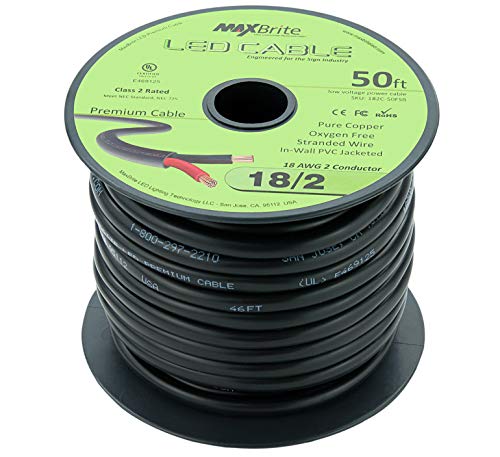 50 ft. 18AWG Low Voltage LED Cable 2 Conductor Black Sleeve in-Wall Speaker Wire UL Listed Class 2
