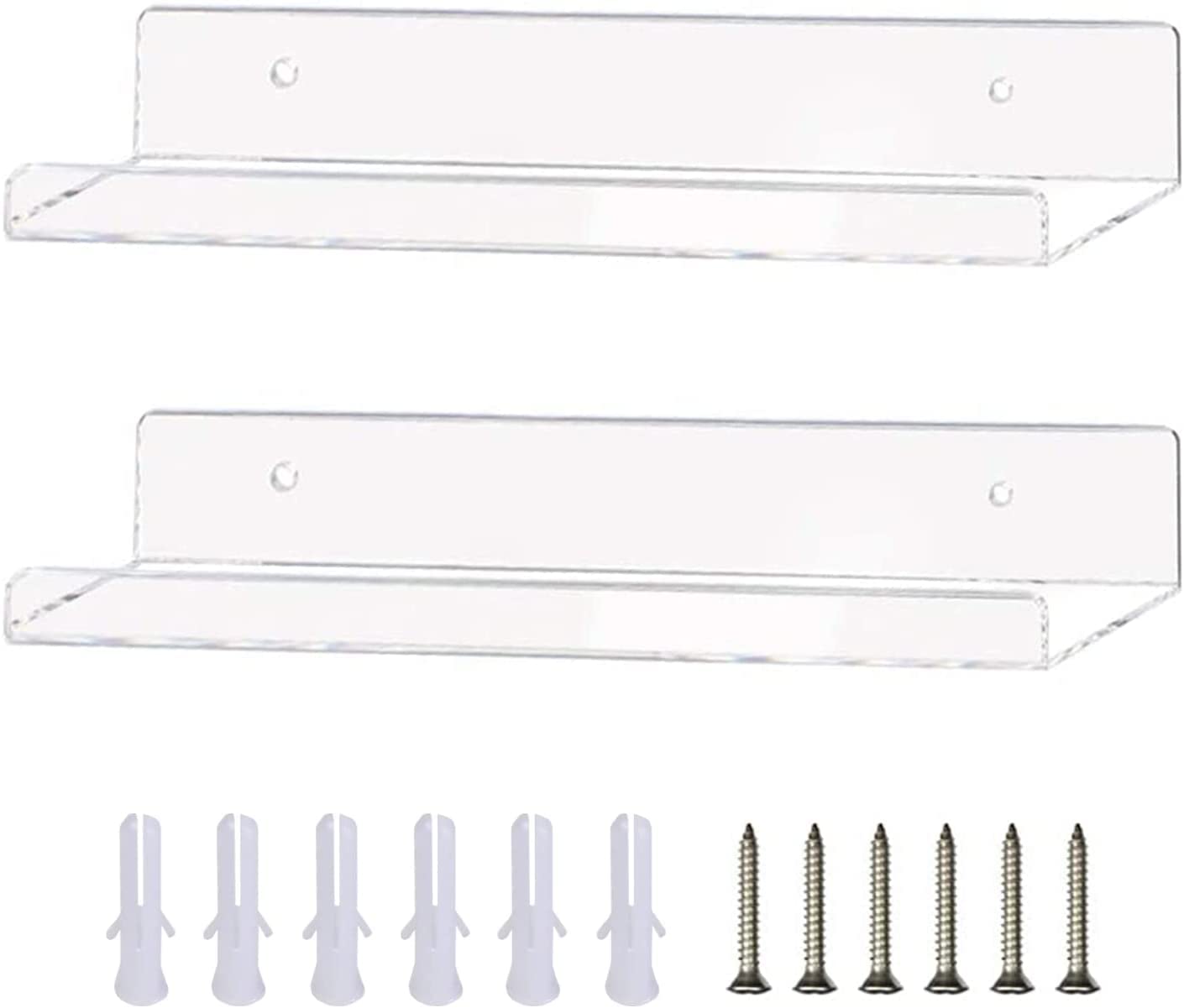 MosQuick® 2 pc Acrylic 15" Invisible Acrylic Floating Bathroom Accessories Wall Mounted Bathroom Shelf for Storage, Kids Bookshelf, Invisible Spice Rack, Clear 5MM Thick Bathroom Accessories Items