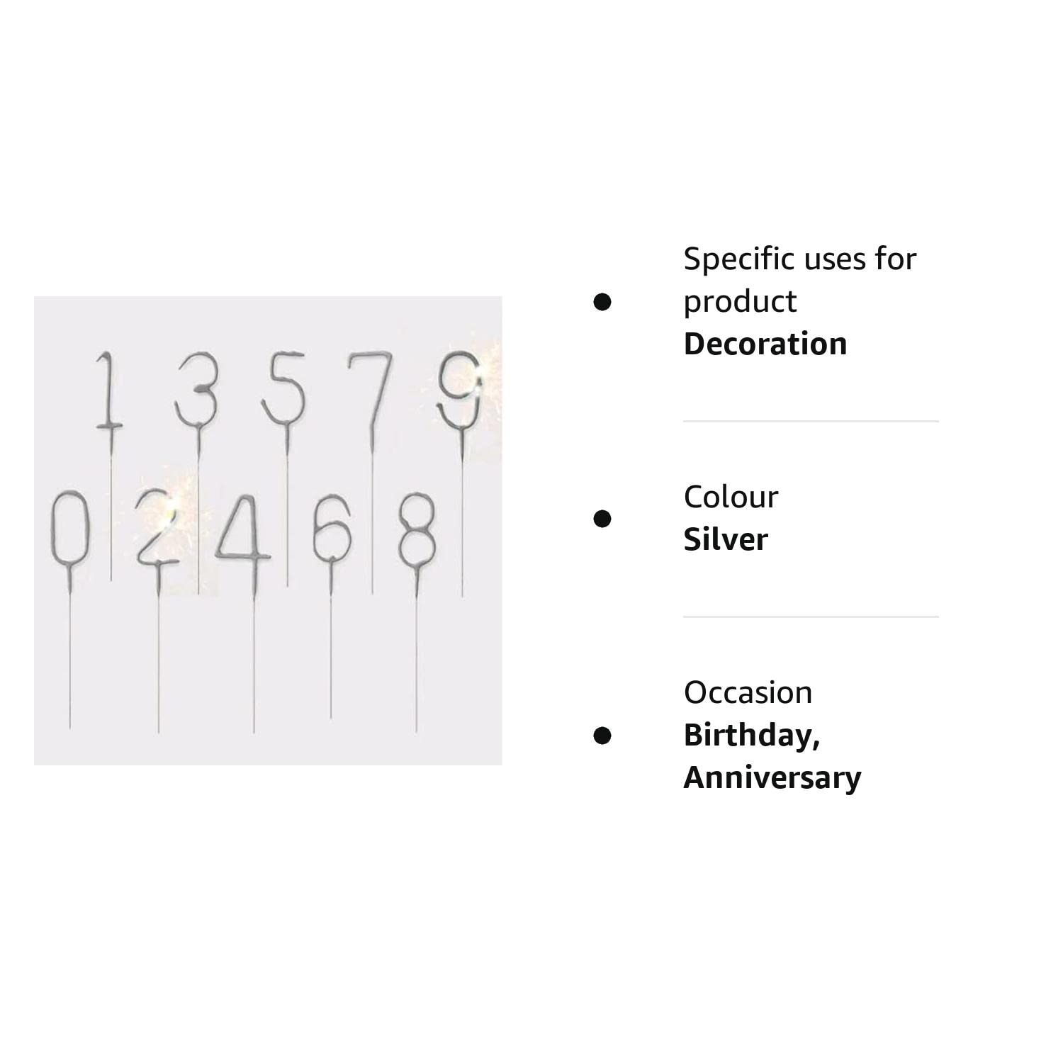 Silver 7cm Sparkler Candle Numbers 0-9 for Cake Decoration Topper Birthday Anniversary (Silver, Number 4)