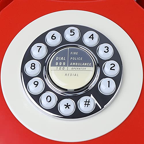 Image of MCHEETA Retro Phone with Push-Button, Landline Phone with Redial Button, Classic Vintage Dial Telephone, Antique Corded Phone for Home and Office (Red)