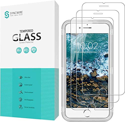 Syncwire Screen Protector for iPhone 8/7/6s/6 [3-Pack], Anti-Fingerprint 9H Tempered Glass Protective Screen for iPhone 8/7/6s/6 (Screen-Alignment Frame Included, Bubble-Free) [Not Edge to Edge]