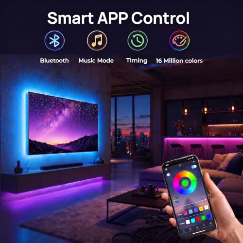 Image of LED Lights for TV, 9.8ft RGB TV Backlight for 32-43 inch TVs, TV LED Backlight with Music Sync Color Changing, Smart APP and Button Control Strip Lights USB Powered for Bedroom, Gaming, Kitchen