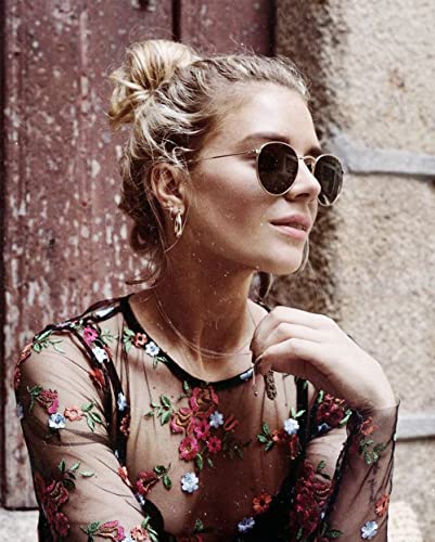 Jovakit Small Round Polarized Sunglasses For Women Men Classic Vintage Retro Frame Uv Protection (Gold/Grey) #TOP2