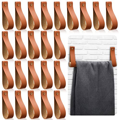 PU Leder Wandhaken Wandbehang Gurte PU Leder Gardinenstange Halter Handtuchhalter für Wand Kunstleder Gurt Aufhänger Wandmontage PU Leder Haken für Handtuch Badezimmer (Gelb, 24 Stück) Cover