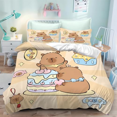 SMchwbc Capybara Ropa de cama de 135 x 200 cm, para niños y niñas, diseño de capibara, ropa de cama con cremallera (4, 135 x 200 cm)