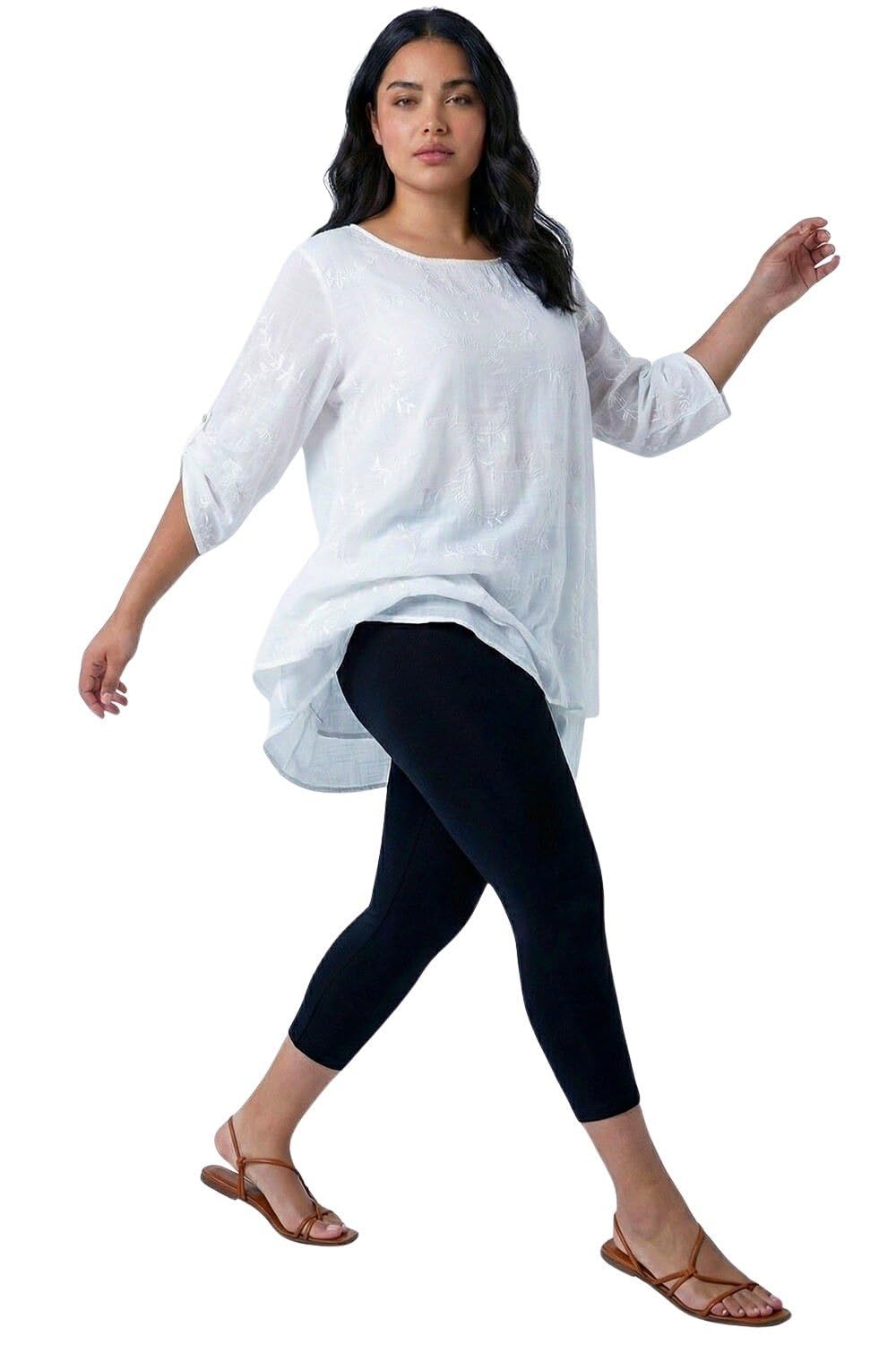 Roman Curve Plain Cropped Leggings, Black, Size 18, Women