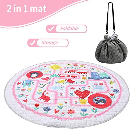 HIL Vloermat Voor Kinderen Cartoon Kleurenpatroon Antislipmat Voor Kinderen Baby Kruipmat Rond Vloerkleed Opbergmat Voor Speelgoed Kinderen Spelen Spelmat Picknickmat Meisje Jongen Kind Vloerkleed,F - Afbeelding 7