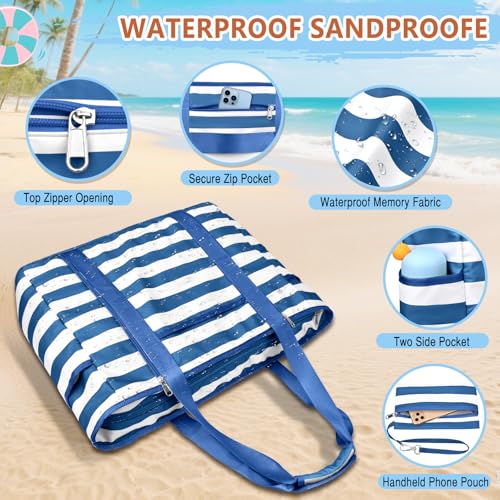 TEUEN Extra Large Beach Bags for Women, Waterproof Sandproof Beach Tote Bag Foldable Swim Pool Bag with Zipper and Wet Pocket by TEUEN - Image 4