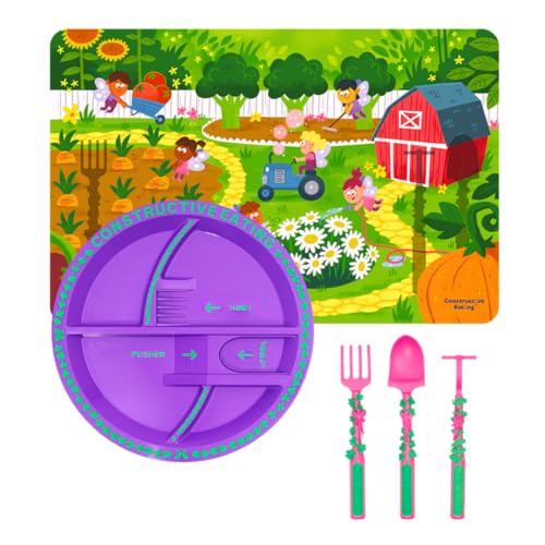 Constructive Eating Garden Fairy Plate, Placemat and Utensil Set