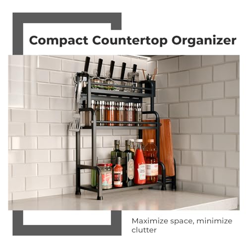 Image of Lifelong Kitchen Storage Spice Rack - 3-Tier Steel Kitchen Organizer Rack, Countertop Shelf for Spices, Utensils, Bottles & Condiments | Multipurpose Kitchen Rack Stand & Organizer, Black