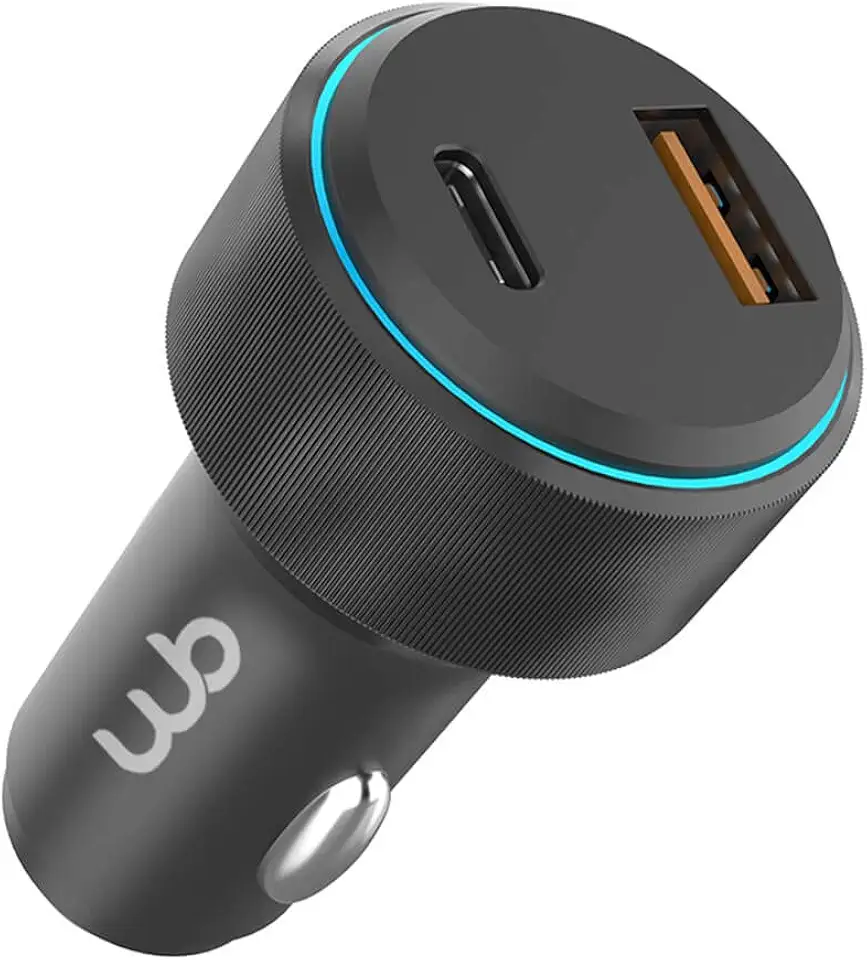 WB Carregador USB-C e USB-A rápido Veicular com duas entradas 48W, Preto