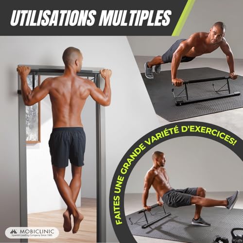 Mobiclinic®, Barre de Traction suspendue, Barre de Porte, Sans outil, K5, Max. 200 kg, Avec poignées élastiques en mousse antidérapante, Acier, Réglable 70-92 cm, Exercices à domicile – Image 5