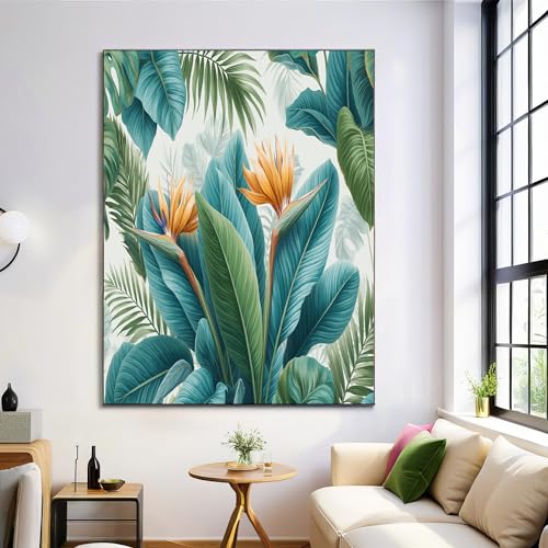 Toile oiseaux de paradis bleu-vert GDJSMIN 70x100 cm pour salon